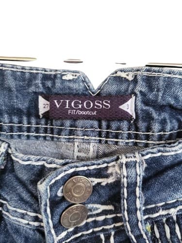 Vigoss Bootcut Flared Jeans Womens Dark Wash Low Rise Distressed Flares Size 3 - Thumbnail 5