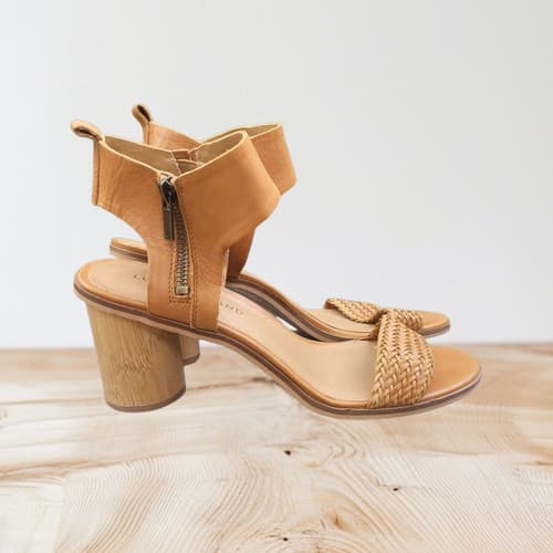 Lucky Brand Womens Pomee Heeled Sandal Brown Ankle Strap Side Zip 7.5 M - Thumbnail 3