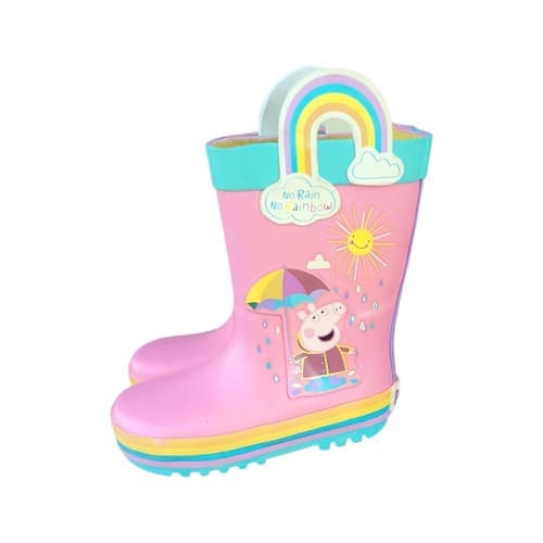 Peppa Pig Kids Rain Boots 7-8 Pink Rainbow Rubber Ankle Boots Girls - Thumbnail 2
