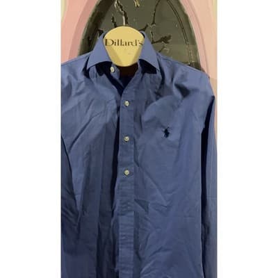 Polo Ralph Lauren Men S Cotton Dress Shirt Classic Fit Blue White Casual - Thumbnail 2