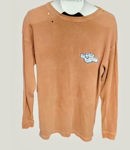 Vintage Harley Davidson Waffle L Rusty Orange Graphic Biker Blues 1903