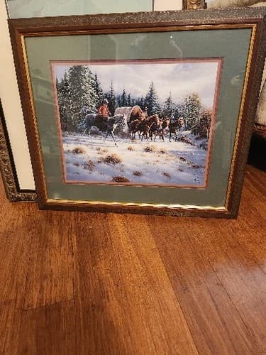Jack Terry Framed Cowboys Covered Wagon Snow Crossing Print By Home Interior - Thumbnail 5