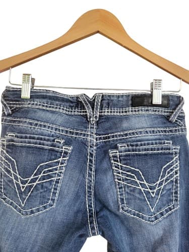 Vigoss Bootcut Flared Jeans Womens Dark Wash Low Rise Distressed Flares Size 3 - Thumbnail 2