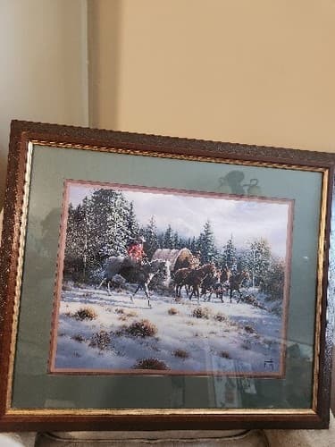 Jack Terry Framed Cowboys Covered Wagon Snow Crossing Print By Home Interior - Thumbnail 4