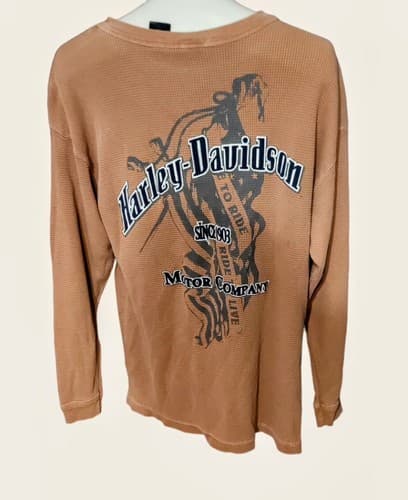 Vintage Harley Davidson Waffle L Rusty Orange Graphic Biker Blues 1903 - Thumbnail 2