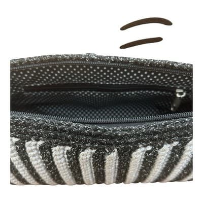 Vintage Black/White Handmade Woven Handbag With Leather Straps - Thumbnail 4