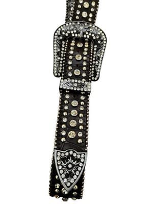 Rhinestone Cowgirl Black leather Belt with Rhinestone horseshoes L - Thumbnail 2