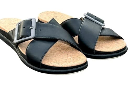 Clark’s Cloudsteppers Eliza April Black Slip On Comfort Buckle Adjustable Sz 8