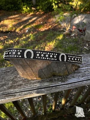 Rhinestone Cowgirl Black leather Belt with Rhinestone horseshoes L - Thumbnail 10