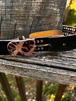 Rhinestone Cowgirl Black leather Belt with Rhinestone horseshoes L - Thumbnail 7