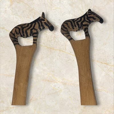 Vintage Zebra Wood African Salad Serving Spoon & Fork, - Thumbnail 3