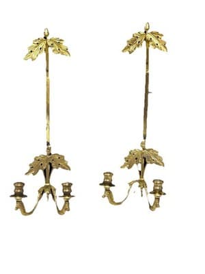 Vintage MCM Heavy Brass Candleholders. Hangs On Wall,Adjustable, Stand Holder