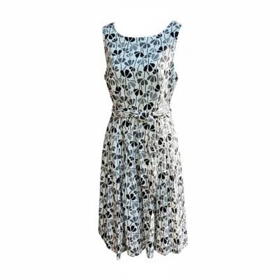 ANNE KLEIN Size 8 White Sleeveless Dress in Gray/Black Floral Pattern -- - Thumbnail 2