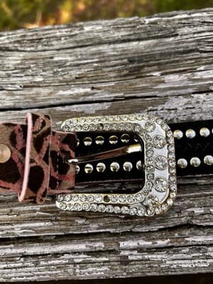 Western Print Leopard Bling Belt Size 38 - Thumbnail 8