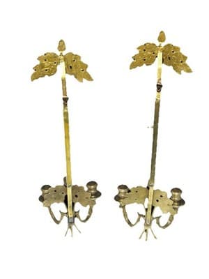 Vintage MCM Heavy Brass Candleholders. Hangs On Wall,Adjustable, Stand Holder - Thumbnail 3