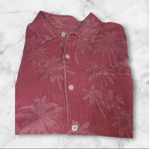 Tommy Bahama Mens Red Short Sleeve Silk Chambray Trim Casual Shirt Large - Thumbnail 3