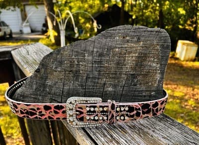 Western Print Leopard Bling Belt Size 38 - Thumbnail 12