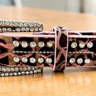 Western Print Leopard Bling Belt Size 38 - Thumbnail 2