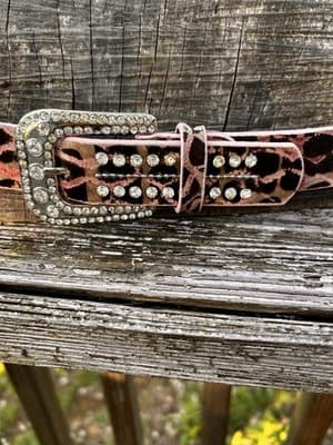Rhinestone Cowgirl Black leather Belt with Rhinestone horseshoes L - Thumbnail 8