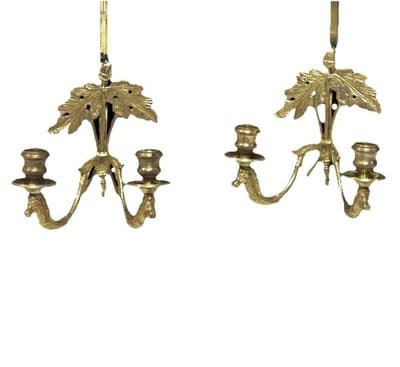 Vintage MCM Heavy Brass Candleholders. Hangs On Wall,Adjustable, Stand Holder - Thumbnail 2