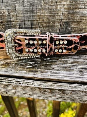 Western Print Leopard Bling Belt Size 38 - Thumbnail 11
