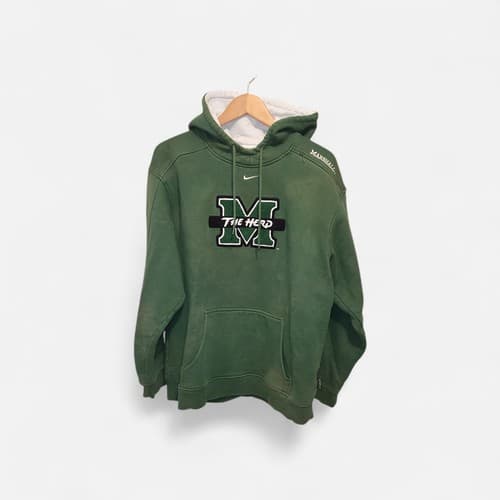 VINTAGE NIKE TEAM CENTER SWOOSH MARSHALL HERD HOODIE GREEN MENS LARGE