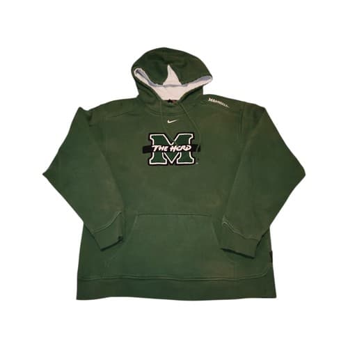 VINTAGE NIKE TEAM CENTER SWOOSH MARSHALL HERD HOODIE GREEN MENS LARGE - Thumbnail 2