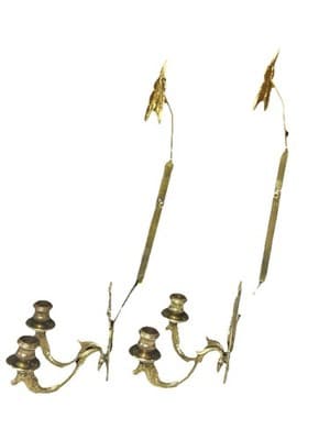 Vintage MCM Heavy Brass Candleholders. Hangs On Wall,Adjustable, Stand Holder - Thumbnail 4