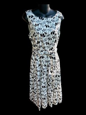 ANNE KLEIN Size 8 White Sleeveless Dress in Gray/Black Floral Pattern -- - Thumbnail 12