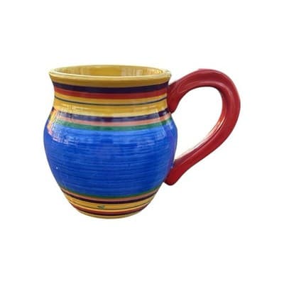 PACIFIC RIM SANTA FE MUG 20 OZ YELLOW INTERIOR MULTICOLOR RINGS Chip On Handle!