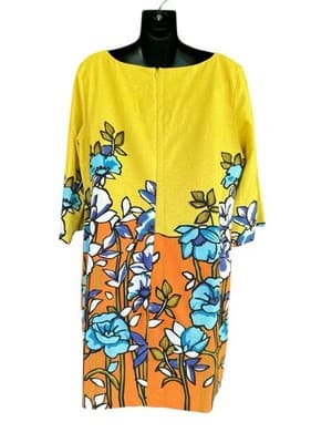 ECI New York Yellow Floral Tunic Dress 8 Jewel Collar Knee Length Size 12 - Thumbnail 2