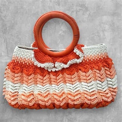 70’s Vintage-Macramé, Crochet/Woven, Handmade Double Handle, Top Handle Bag - Thumbnail 3