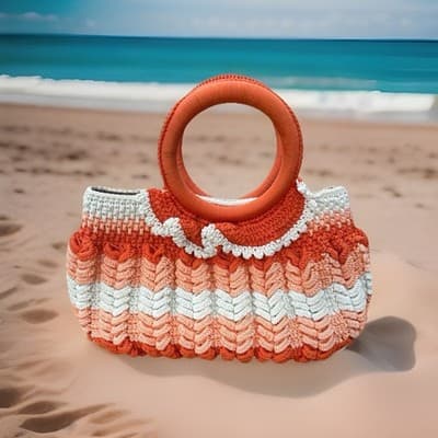 70’s Vintage-Macramé, Crochet/Woven, Handmade Double Handle, Top Handle Bag