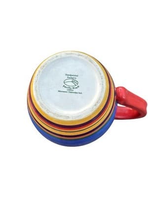 PACIFIC RIM SANTA FE MUG 20 OZ YELLOW INTERIOR MULTICOLOR RINGS Chip On Handle! - Thumbnail 3