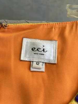 ECI New York Yellow Floral Tunic Dress 8 Jewel Collar Knee Length Size 12 - Thumbnail 3