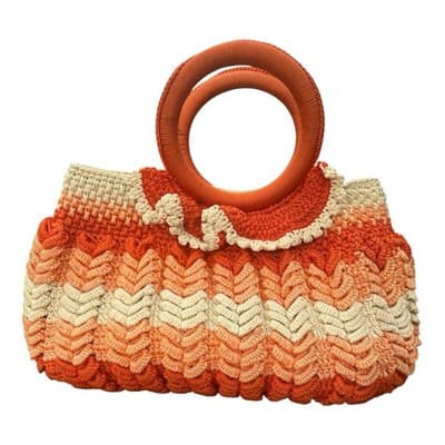 70’s Vintage-Macramé, Crochet/Woven, Handmade Double Handle, Top Handle Bag - Thumbnail 6