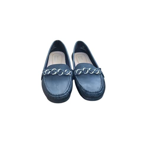 Lauren Blackwell “Lizbeth” Silver Chain Hardware Black Faux Leather Flats Size 8 - Thumbnail 2