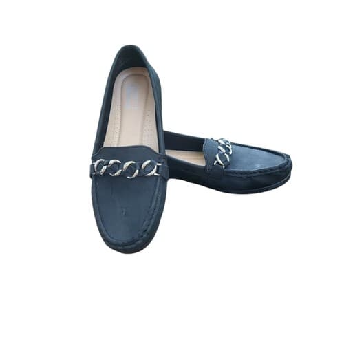 Lauren Blackwell “Lizbeth” Silver Chain Hardware Black Faux Leather Flats Size 8 - Thumbnail 3