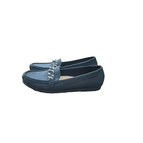 Lauren Blackwell “Lizbeth” Silver Chain Hardware Black Faux Leather Flats Size 8 - Thumbnail 4