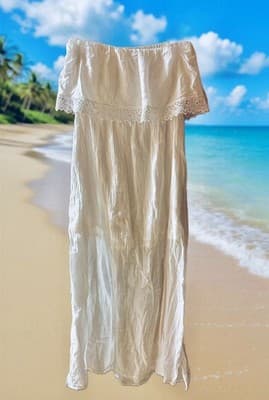Fashion Force White Floral Ruffle-Accent Off-Shoulder Dress Lined Size M