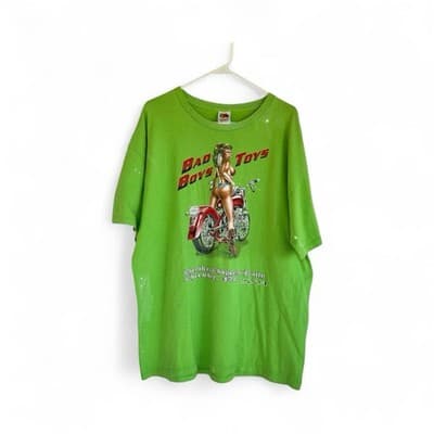 Vintage 90s Bad Boys Toys Biker T Shirt Men’s Large Black Motorcycle USA Pinup
