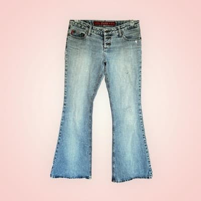 Y2K Mudd Jeans Juniors Size 8 Low Rise Flare Stretch Denim Bell Bottom