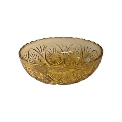 ANCHOR HOCKING Vintage Medallion Honey Gold Amber Egg Pattern Bowl Candy Dish - Thumbnail 3