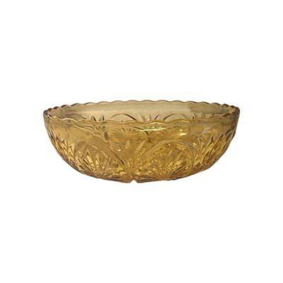 ANCHOR HOCKING Vintage Medallion Honey Gold Amber Egg Pattern Bowl Candy Dish