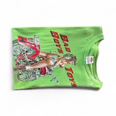 Vintage 90s Bad Boys Toys Biker T Shirt Men’s Large Black Motorcycle USA Pinup - Thumbnail 2