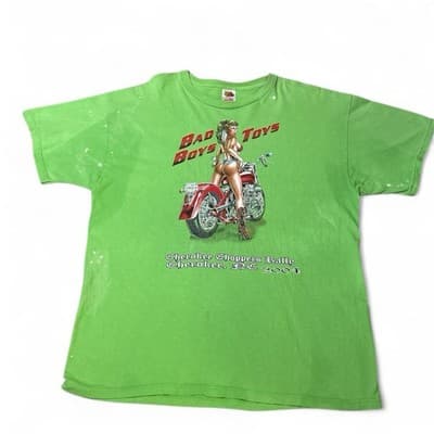 Vintage 90s Bad Boys Toys Biker T Shirt Men’s Large Black Motorcycle USA Pinup - Thumbnail 3