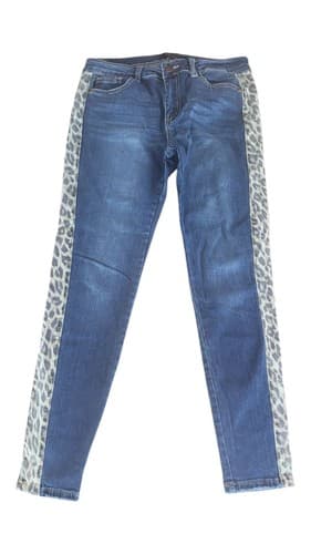 Judy Blue Jeans Medium Wash High Rise Skinny Jeans with Leopard Stripe 11/30