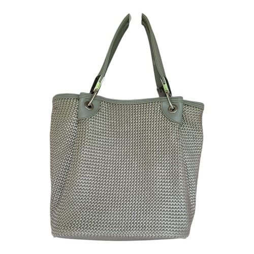 Mondani Tote/Crossbody Convertible Silver Gray Crochet/ Faux Leather Trim 10x9x5