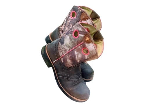 Ariat Boots Pink Camo Brown Leather Fatbaby Boots Size 4.5 Youth - Thumbnail 9