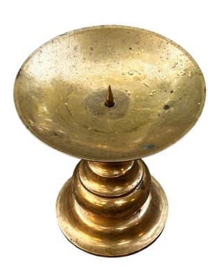 Vintage Large Heavy Brass Pricket Candle Holder Made In Hong Kong - Thumbnail 3